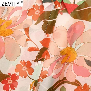Zevity 2021 Women Tropical Colorful Floral Print Шифоновый халат Блуза Офис дама Однобортные Ежедневни ризи Chic Blusas Върховете LS9530