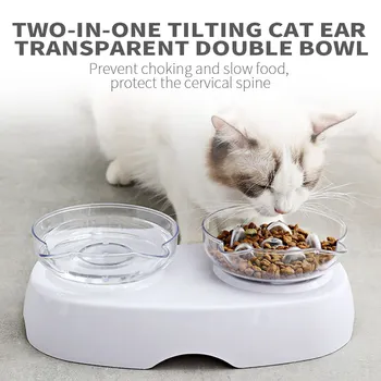 Single/Double Пет Cat Slow Feed Protect Spine Water Food Bowl Защита Care Bowl Non-Slip Stand Pet Feeding Пет Bowls Feeders