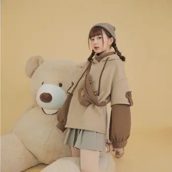 Harajuku естетически мечка аниме hoody жени корейски kawaii crewneck с дълъг ръкав големи градинска kpop есен зима облекло потници