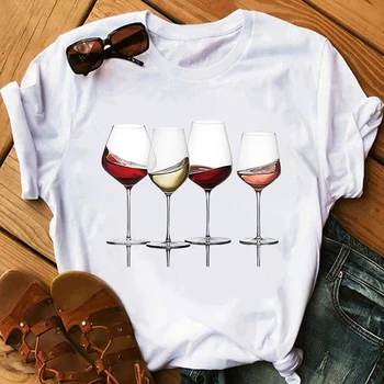 Wine Glass Women Tshirt Смешни T Shirt Women Printed Camiseta Mujer Short Sleeve Tshirt Lady Йонг Момиче Топ Tee Higher Quality