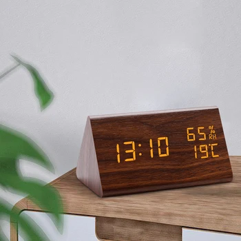 Цифров Часовник LED alarm clock, Wooden Тенис на Контрол на Звука Електронни Часовници Настолни USB/AAA Powered Desperadoes Home Decor Table