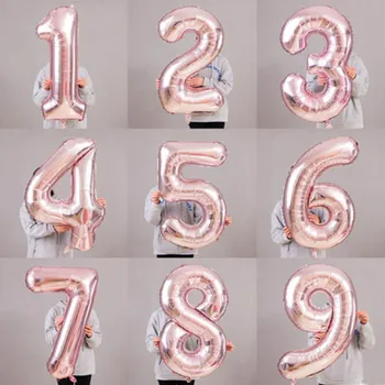 40 инча Фолио Номер Balloons1Pc Розов Син Глод За Годишнината на Дете, Рожден Ден, Сватба Бижута Фигури Надуваеми Топки