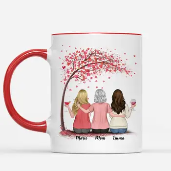 Цветна Персонализирана Чаша Mother & Дъщерите на Сърце Leaves Custom Made Чаши за Кафе, Чаши Ден на Майката RR2048