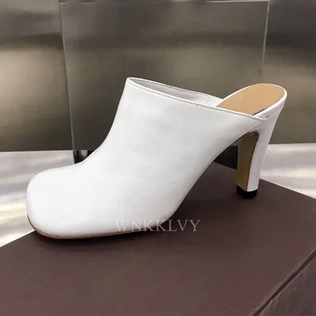 Нов Секси Квадратен Стелката на Обувки с високи токчета За жени Естествена кожа-Дълбоко в устата Сандали Lazyman като мулета Пролет вечерни обувки женски 2021