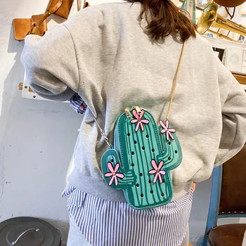 Забавни Cactus Shape Сладко Момиче Crossbody Чанта Модни дамски портмонета и чанти Верижна каишка Уникална чанта През рамо Случайни клатч 2021