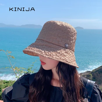 Летни шапки кофа за жени корейски момиче Пъти дизайнер басейна шапка на плажа космати защита от слънцето рибар шапка Панама Лейси шапка шапка