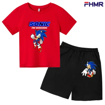 Дрехи за момчета Sonic Sets 2021 Лятна детска тениска+шорти 2 бр. Детски дрехи за деца Спортен Костюм За 4-14 Години Костюм на Детски Дрехи