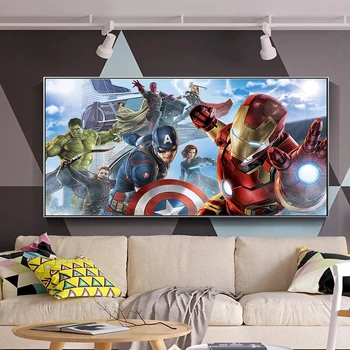 Marvel Отмъстителите Superhero Movie Платно Живопис Iron Man Плакат и щампи Wall Art Picture for Living Room Kids Room Gifts