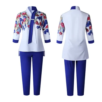 3XL Плюс Размер Жени Печат От Две Части Комплекти Бели Ризи Блузи И Панталони Дама Мода Нередовни Сплит Ежедневни Костюми Afican пролет Набор от