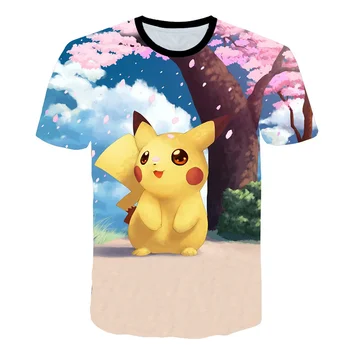 3D Print Pikachu T Shirt Kids Cartoon Animation Pattern Printing Casual Fashion Cool Boy Girl Върховете Comfortable Short Sleev 4-14Y