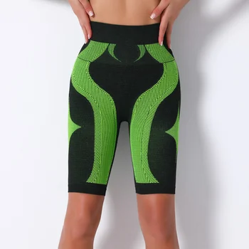 Безшевни висока талия зелен принт секси къси панталони за йога За жени push up фитнес, спортни къси панталони Летни мини женски тренировка фитнес зала шорти