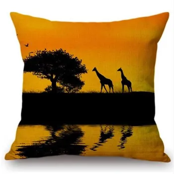 Залез Африка Пейзаж На Диви Животни, Слон, Жираф Живописна Къща Изкуството На Декоративни Хвърли Калъфка За Възглавница Памук Бельо Седалките