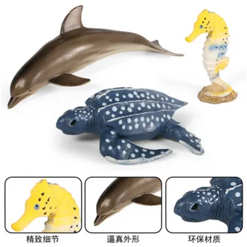 Моделиране на Морски живот на Животните Зоопарк Модел Играчки Набор от Морска костенурка акули, Калмари Фигурка Познание Забавни Играчки за Деца, Играчки