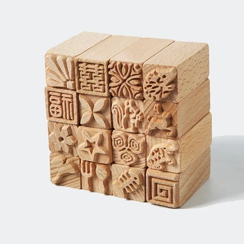 Керамично изкуство дървена текстура печат комплект от 16 масивно дърво лунна торта печат творчески инструменти глина глина пластмасова форма на глава