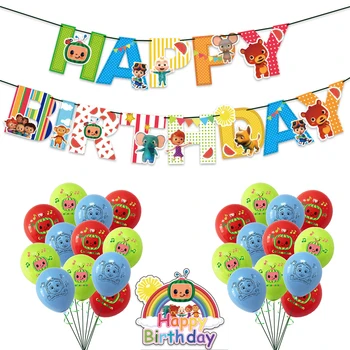 Cocomelon Латексный Балон с Торта Topper Банер Анимация Диня Happy Birthday Baby Shower Party Supplie Decoration Детски Играчки