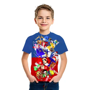 Марио аниме summer new children ' s cotton T-shirt Европейските и американските момчета и момичета свободни блузи с къс ръкав