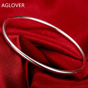 AGLOVER 925 Твърди Сребърни Гривни, Мода Самоличността на Прости Гладка Гривни За Жени Сватба Сватбени Бижута Подаръци