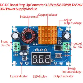 DC 3V-35V to DC 5V-45V Boost Module Цифров Волтметър DC-DC Step Up Module Boost Converter Board 5A Adjustable Power for Voltage
