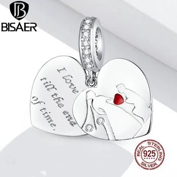 BISAER предлагаме Брачни Мъниста 925 Сребро Двоен слой Сърцето Висулки, Висулка Сватба Сватбени Бижута Подарък EFC269
