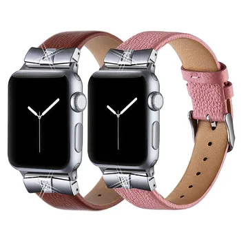 Розови кожени въжета за Apple Watch Гривна 38 мм 42 мм 40 мм 44 мм Iwatch SE Series 5/4/3/2/1 Жени Елегантен Взаимозаменяеми Каишка За Китката
