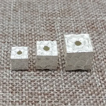 4 бр. 925 Сребро Куб Мъниста Квадратни Подложки, 6 мм, 8 мм, 9,5 мм за Гривна Колие