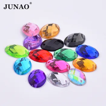 JUNAO 18x25mm 13x18mm Смесен цвят Пришита в Овални Кристали Апликация Flatback Шевни Камъни и Кристали за Бродирани Дрехи