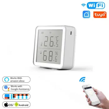 Sasha Smart Life WIFI Сензор за Температура И Влажност на въздуха Вътрешен Влагомер, Термометър С LCD Дисплей Алекса Google Assistant
