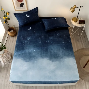 GOANG Polyester Blue Night Sky Reactive Prined Fitted Sheet Еластична лента матрак цилиндър Спално бельо King Size Чаршаф