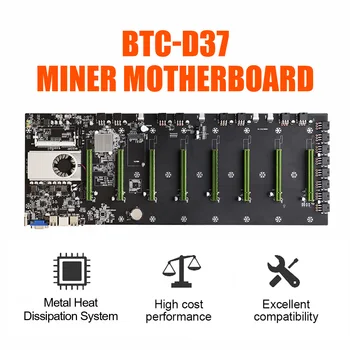 Дънна платка за БТК-D37 Миньор CPU Set 8 Слота за графични карти PCIE 16X Разстояние Между видео карти DDR3, VGA+HDMI-Съвместим Консумация на енергия