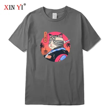 Синьи Мъжки t-shirt памук свободни уличната котка печат мъжка тениска с къс ръкав на мъжка риза о-образно деколте мъжка тениска тениска топ