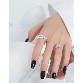 Корейски INS нишевый минималистичен дизайн Жокер обрат текстура S925 сребро отворен пръстен жена