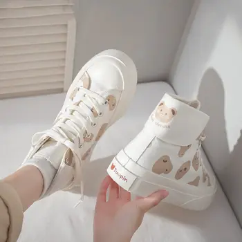 Kawaii Лято Мечка Печат Платно Маратонки Мода 2021 Лолита Обувки Прекрасна Японски Стил Обувки, Ежедневни Бял Zapatillas Mujer