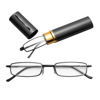 1 бр тръба кутия мини преносими очила за четене с метални рамки смола женски мъжки ретро бизнес очила