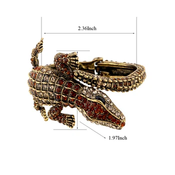 Нова Мода Животни Стил Винтидж Крокодил Гривна Гривна Античен Златен Пълен Кристали Маншет Гривна Бижута 4 Цвята