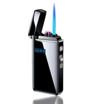 Нов Ветрозащитный Метал USB Запалка Факла Turbo Запалка Jet Dual Arc LED Газова Запалка зарядно устройство ще захранване на Електрическа Бутановая Тръба Сигарная Запалка