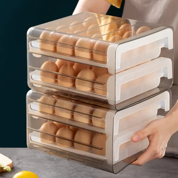 Яйце Кутия За Съхранение На Притежателя Организатор Кухня Правоъгълен Хладилник Двойна Кутия Тип Пластмасови Прозрачни Яйца Багажник Контейнер