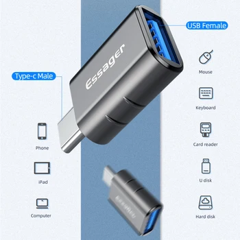 Essager USB 3.0 Type-C OTG Adapter Type C C USB Male To Female USB Конвертор За Xiaomi Samsung, Huawei C USB OTG Connector