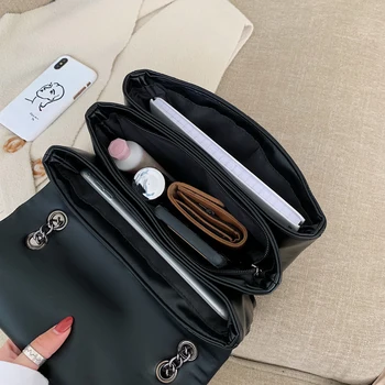 Однотонная кожена чанта през рамо 2019 нови дамски верижни чанти мода ежедневни пазарска чанта многослоен плик чанта
