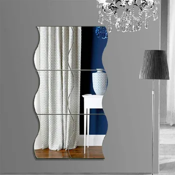 1 Комплект Огледални Стенни Стикери Декорация на дома САМ Art Wave Mirror Wall Stickers