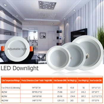 LED Downlight 5W затъмнение 5W 9W 24W-Вградени Кръг LED Тавана Лампа 240V AC 220V Вътрешно Осветление Топъл Бял, Студен Бял