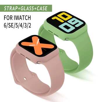 Стъкло+Каишка за Apple Watch Band 38 мм 40 мм 42 мм 44 мм Протектор на екрана+Калъф+каишка Аксесоари Гривна iWatch Series 6 5 4 3 Se 40