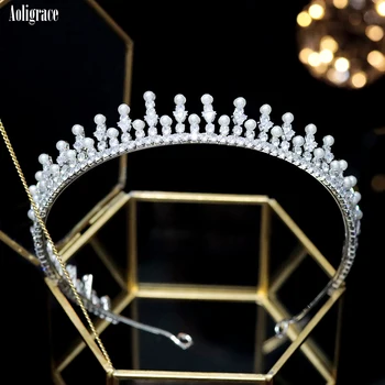 Европейският Пълен Кубичен Цирконий Удължаване Перлени Диадеми CZ Сватбата от Короната на Парад на шапки и Аксесоари За Коса Корони На Рожден Ден