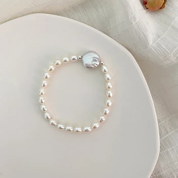 ASHIQI Естествени сладководни перла гривна с голям пуговицей 12-13 мм перлени бижута подарък за жени