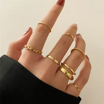 WUKALO 2021 Нова Мода Прост Дизайн anillos Vintage Gold Silver Color Joint Пръстени Комплекти за Жени, Бижута Корейската Версия на Съвместния