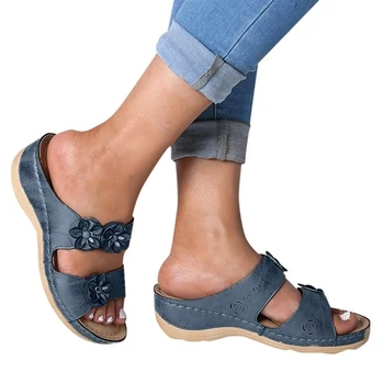 Дамски сандали 2021 Лято Ръчно изработени Дамски Обувки Кожени цветни Сандали Дамски Апартамент Ретро Стил Обувки Жена