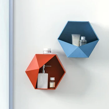 Nordic Living Room wall-mounted Геометричен Punch-free Wall Decoration Bathroom Срок Living Room Decoration Hexagon Storage Rack