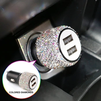 Diamond Зарядно За Телефон Safety Hammer Dual Charger USB Fast-charged Diamond Car Phone Aluminum Alloy Car Charger