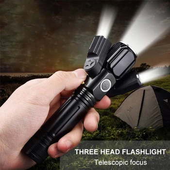 Shenzhi Tech 3 Head Zoomable Flashlight Мощен Фенер За нощно Каране Супер Ярки led Фенерче Long Range Shot Outdoor