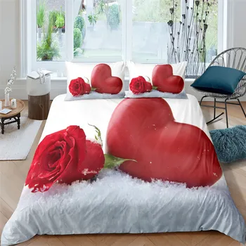 Цветя Червена Роза 3D Печатни Утешител Комплект Постелки за Възрастни Пухени Комплекти Спалня Лукс Кралица Пълен Единична King Size