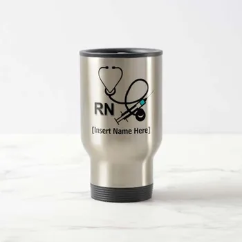 Забавна Персонални медицинска Сестра със стетоскоп и Сърцето Пътна Чаша Кафе, чаша от Неръждаема Стомана с дръжка - Страхотни Подаръчни чаши 14 грама